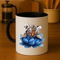 Cute Tiger Cub Blue Lotus Nature Tranquility Coffee Mug thumb 4