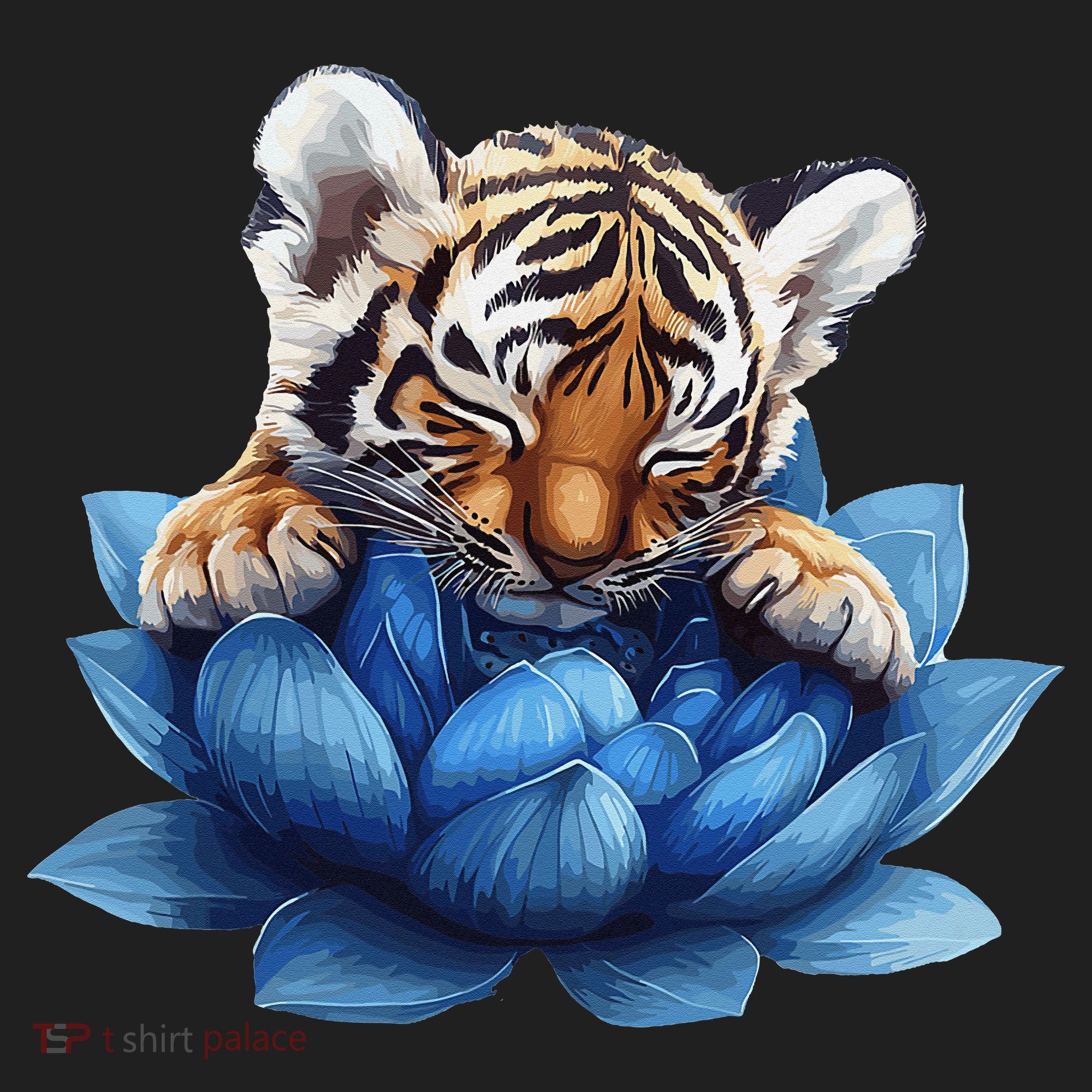 Cute Tiger Cub Blue Lotus Nature Tranquility Beanie