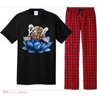 Cute Tiger Cub Blue Lotus Nature Tranquility Pajama Set thumb 0