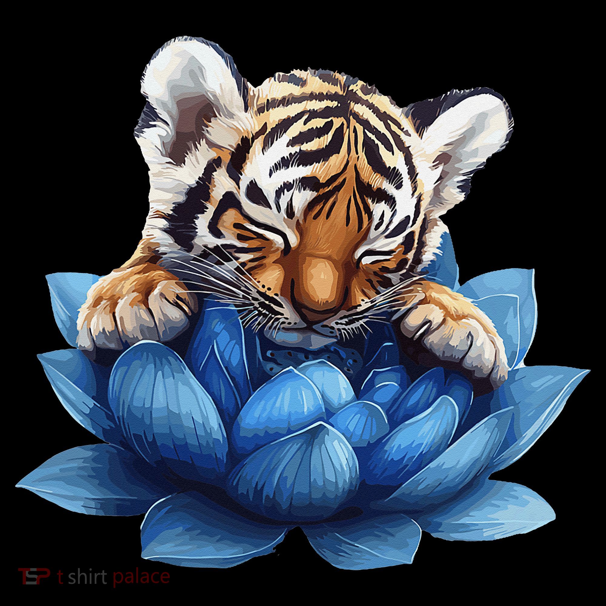 Cute Tiger Cub Blue Lotus Nature Tranquility Women's Hoodie