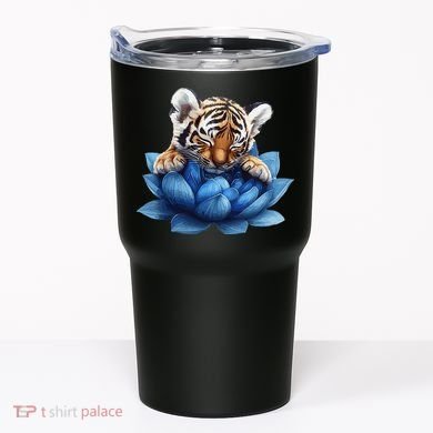 Cute Tiger Cub Blue Lotus Nature Tranquility Tumbler