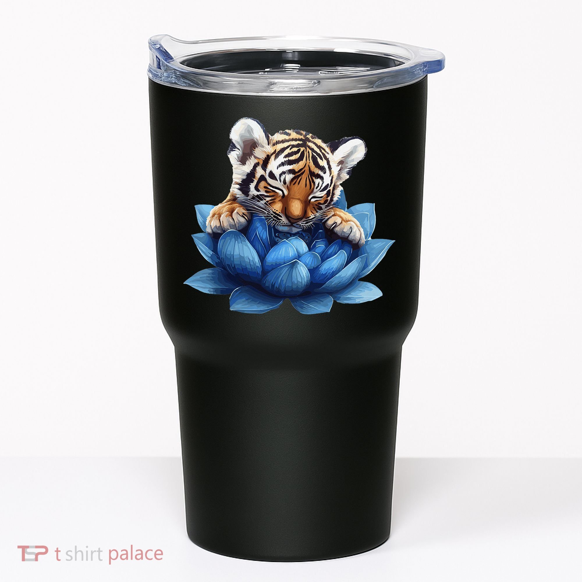 Cute Tiger Cub Blue Lotus Nature Tranquility Tumbler