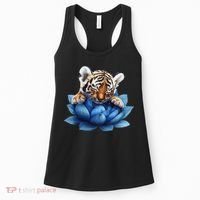 Cute Tiger Cub Blue Lotus Nature Tranquility Women's Tank Top thumb 0