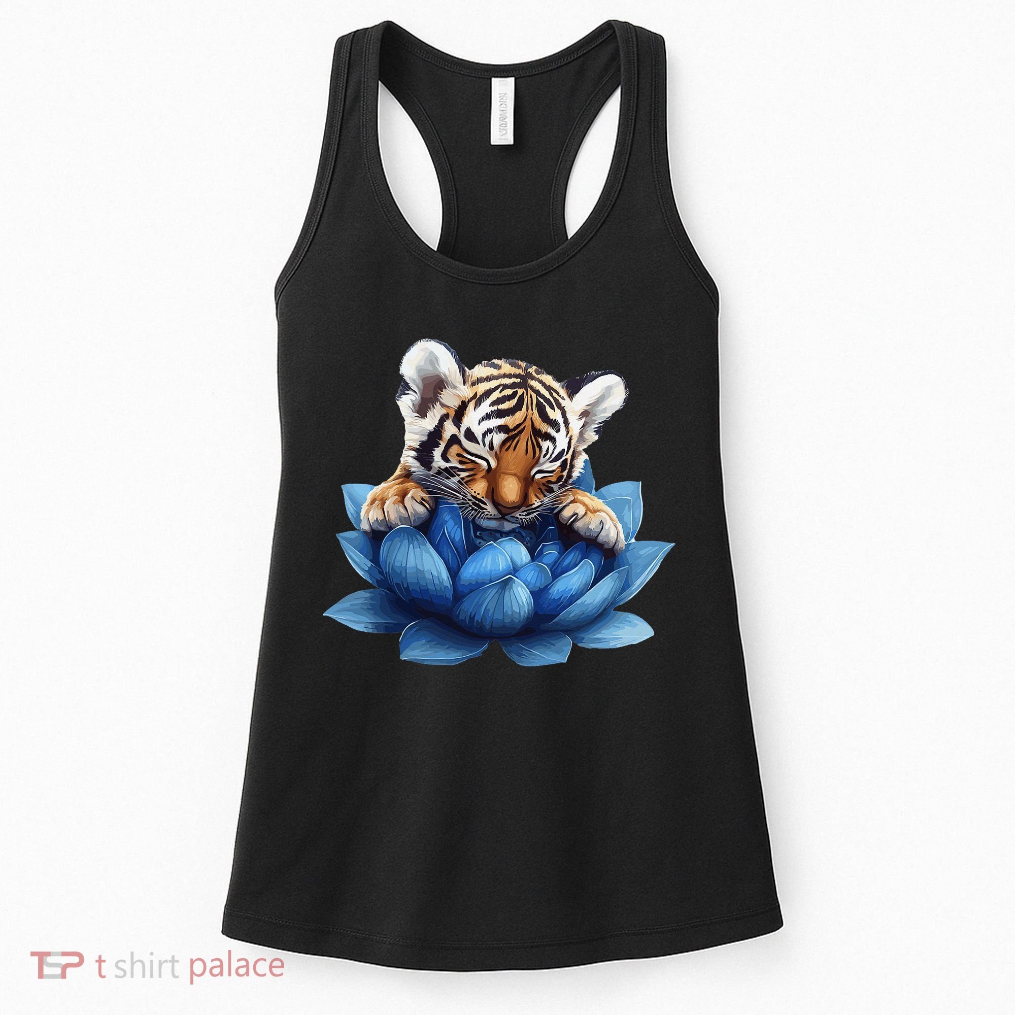 Cute Tiger Cub Blue Lotus Nature Tranquility Women's Tank Top
