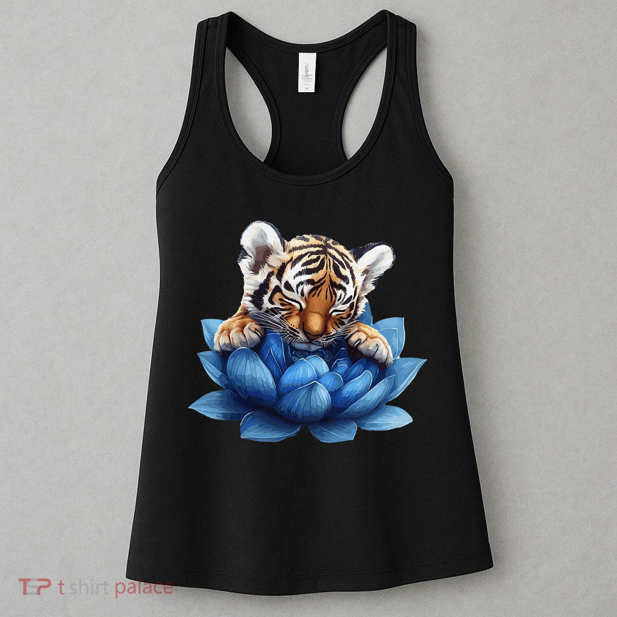 Cute Tiger Cub Blue Lotus Nature Tranquility Women's Tank Top