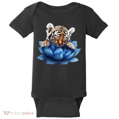 Cute Tiger Cub Blue Lotus Nature Tranquility Baby Bodysuit