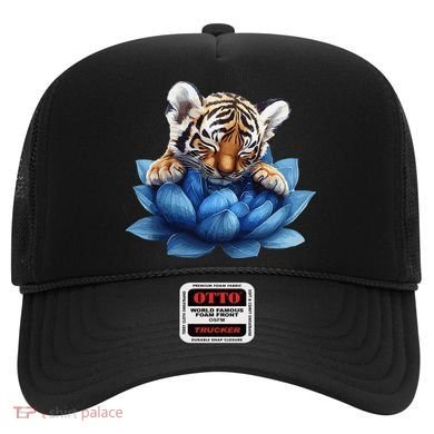 Cute Tiger Cub Blue Lotus Nature Tranquility Hat