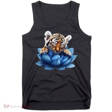 Cute Tiger Cub Blue Lotus Nature Tranquility Tank Top