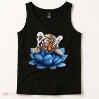 Cute Tiger Cub Blue Lotus Nature Tranquility Tank Top thumb 2