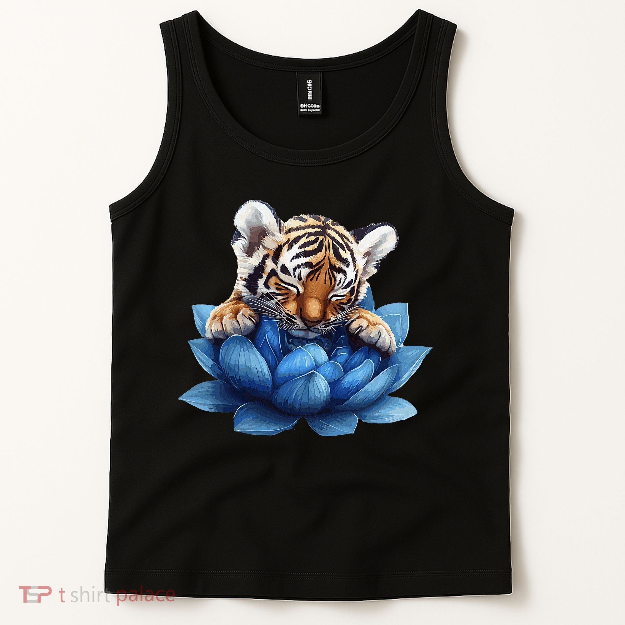 Cute Tiger Cub Blue Lotus Nature Tranquility Tank Top
