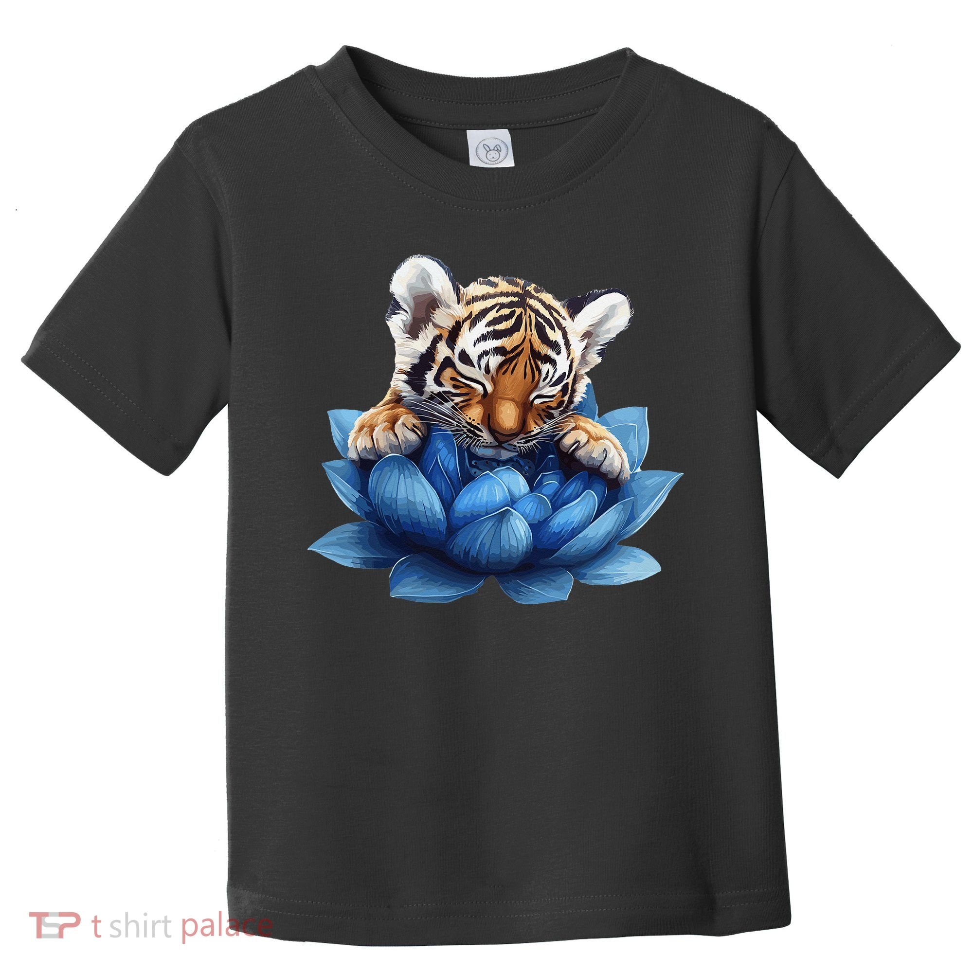 Cute Tiger Cub Blue Lotus Nature Tranquility Toddler T-Shirt