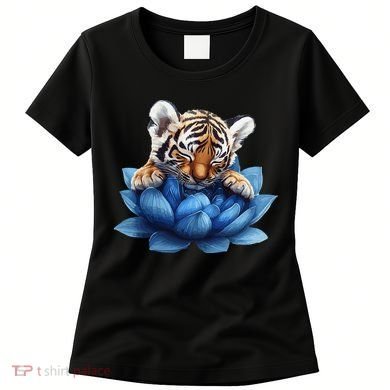 Cute Tiger Cub Blue Lotus Nature Tranquility Women's T-Shirt