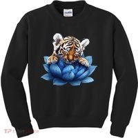Cute Tiger Cub Blue Lotus Nature Tranquility Kids Sweatshirt thumb 0