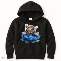 Cute Tiger Cub Blue Lotus Nature Tranquility Kids Hoodie thumb 0