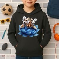 Cute Tiger Cub Blue Lotus Nature Tranquility Kids Hoodie thumb 2
