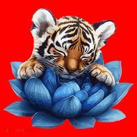 Cute Tiger Cub Blue Lotus Nature Tranquility Santa Hat thumb 1