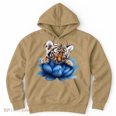 Cute Tiger Cub Blue Lotus Nature Tranquility Hoodie