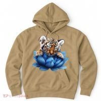 Cute Tiger Cub Blue Lotus Nature Tranquility Hoodie thumb 0
