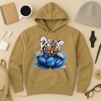 Cute Tiger Cub Blue Lotus Nature Tranquility Hoodie thumb 3