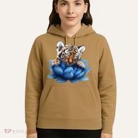 Cute Tiger Cub Blue Lotus Nature Tranquility Hoodie thumb 5
