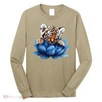 Cute Tiger Cub Blue Lotus Nature Tranquility Long Sleeve Shirt thumb 0