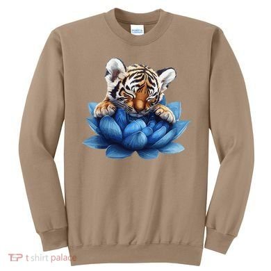 Cute Tiger Cub Blue Lotus Nature Tranquility Sweatshirt