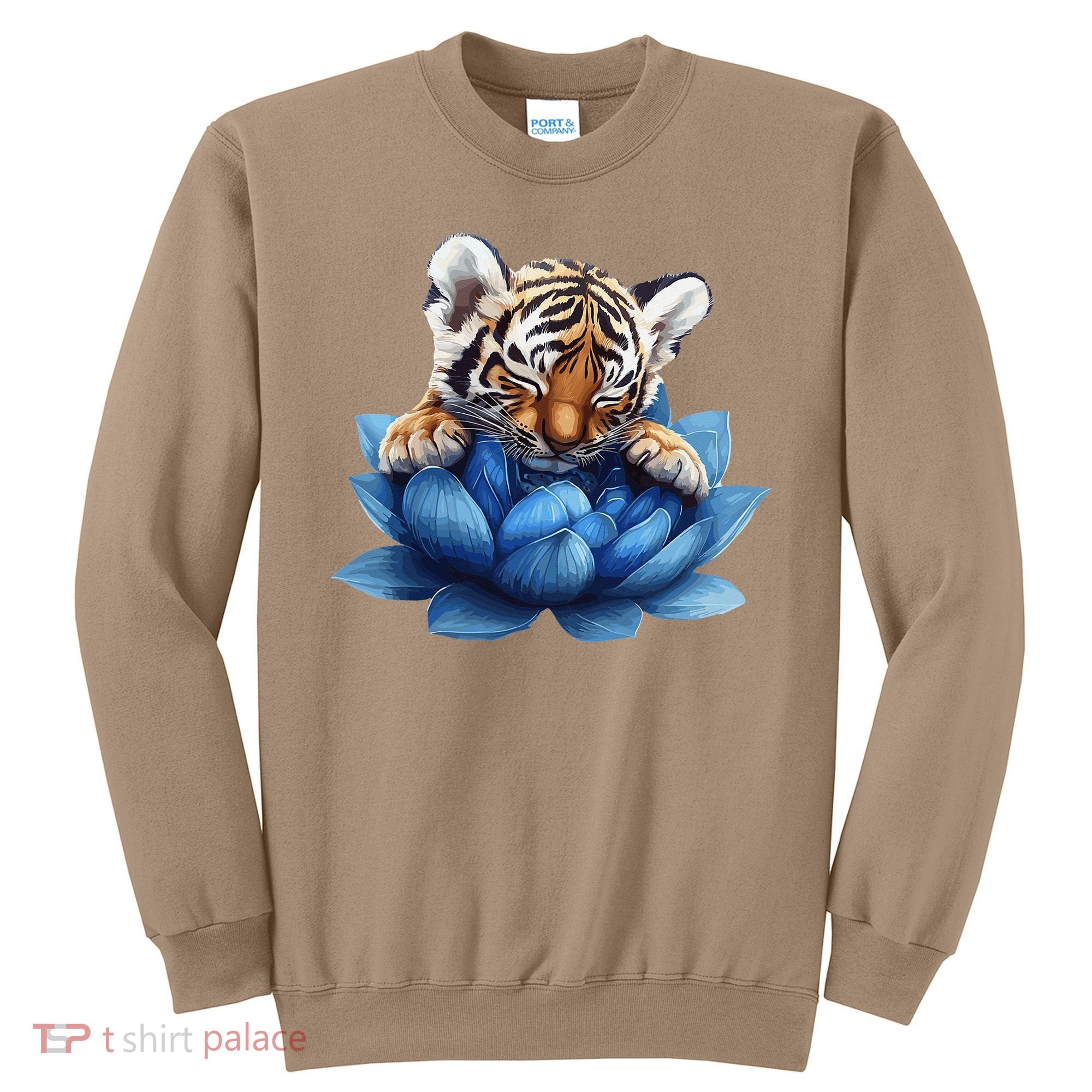Cute Tiger Cub Blue Lotus Nature Tranquility Sweatshirt