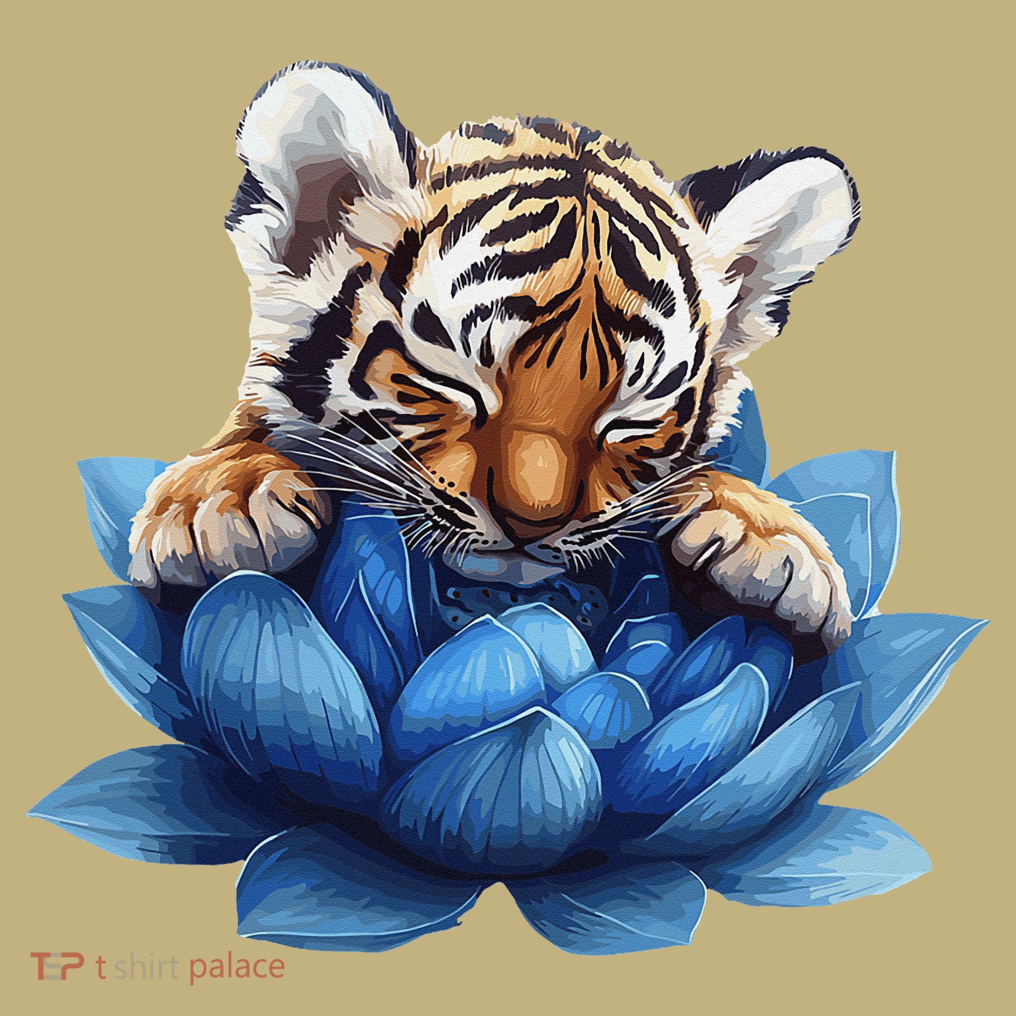 Cute Tiger Cub Blue Lotus Nature Tranquility Sweatshirt