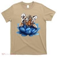 Cute Tiger Cub Blue Lotus Nature Tranquility T-Shirt thumb 0