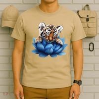 Cute Tiger Cub Blue Lotus Nature Tranquility T-Shirt thumb 6