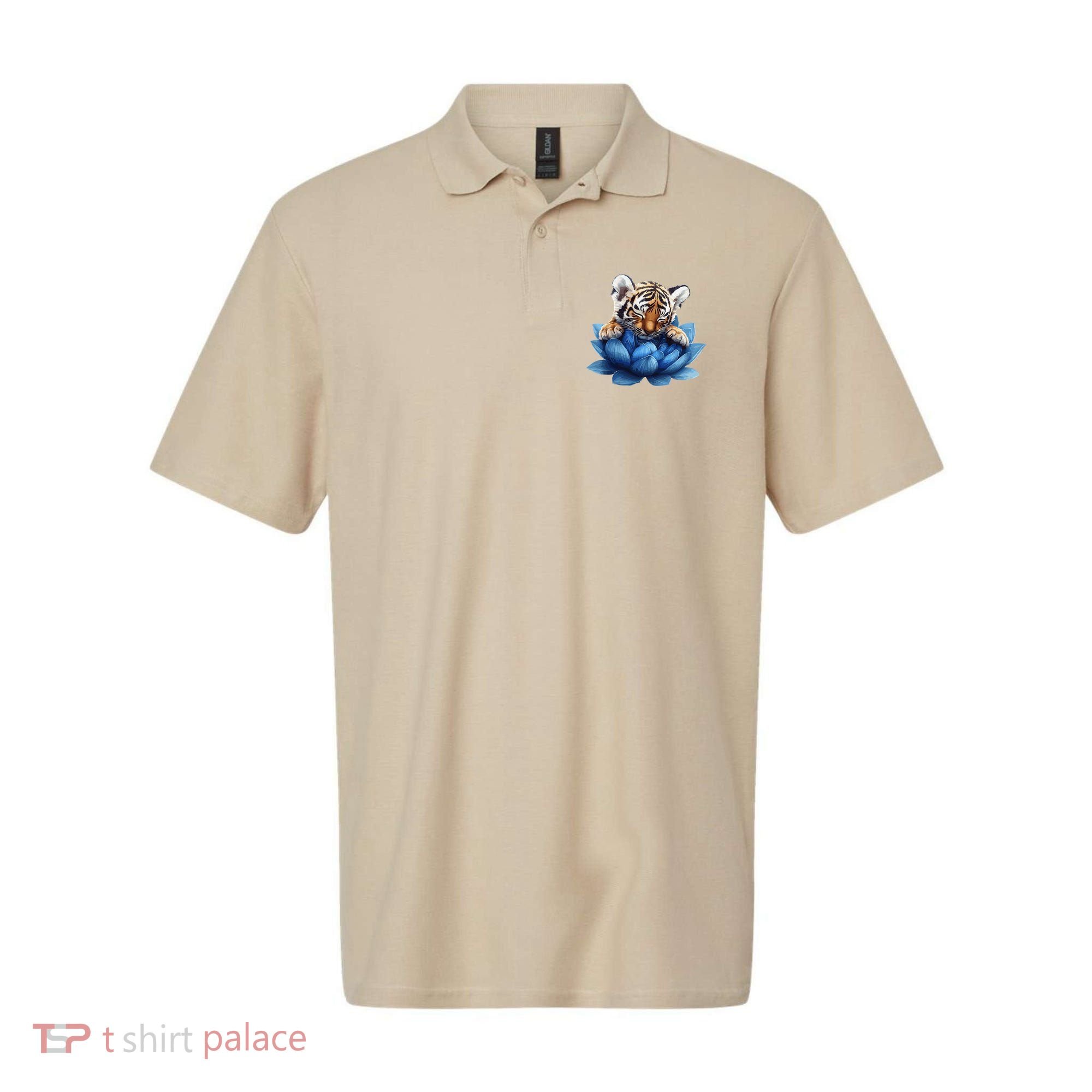 Cute Tiger Cub Blue Lotus Nature Tranquility Polo