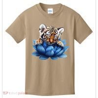Cute Tiger Cub Blue Lotus Nature Tranquility Kids T-Shirt thumb 0