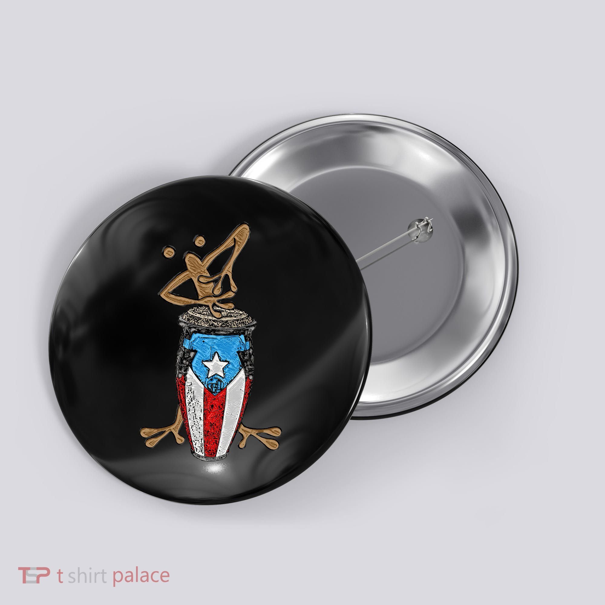 Coqui Taino Conga Boricua Puerto Rican Flag Gift Button
