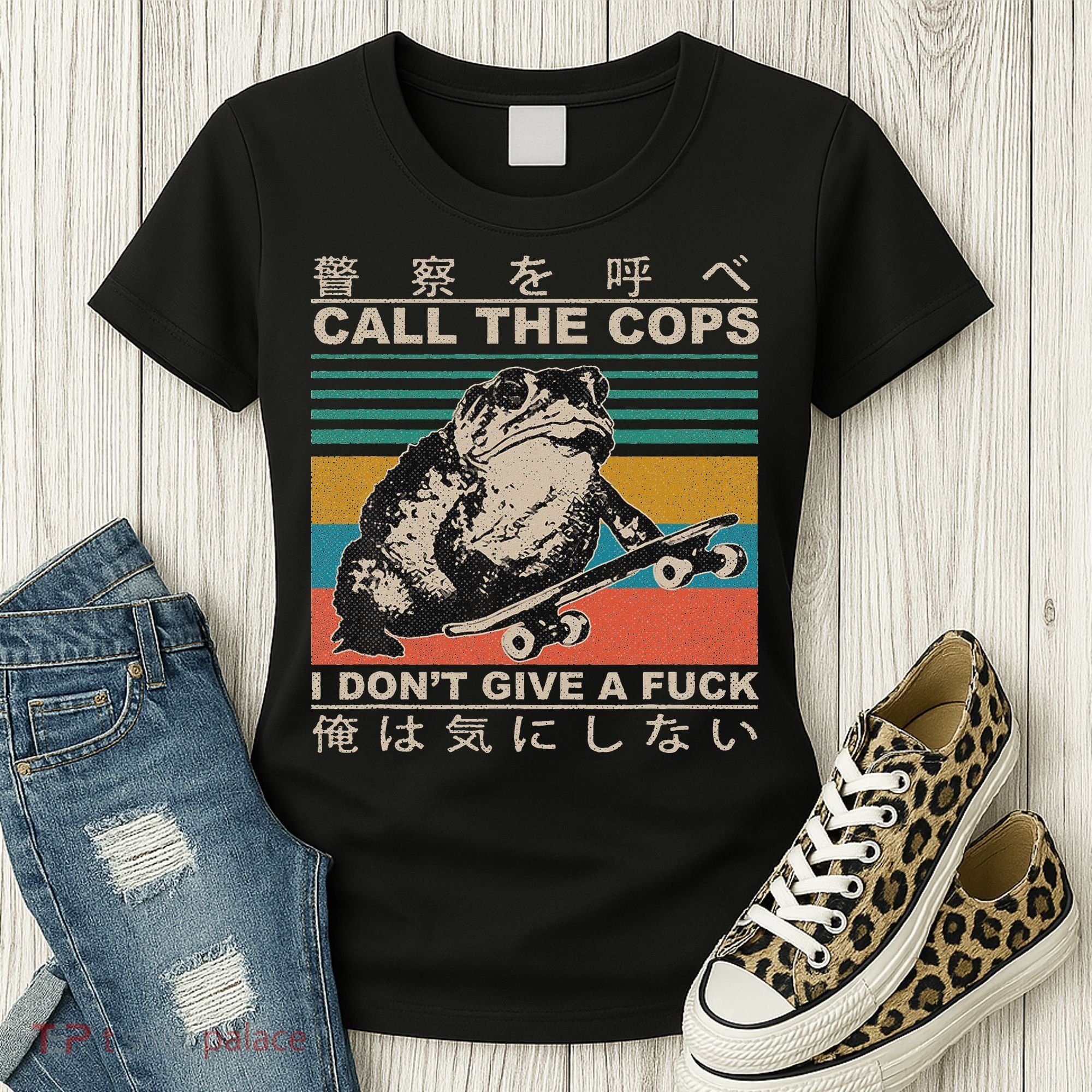 Call The Cops I Don’T Give A Fck Skateboarding Toad Japanese Women's T-Shirt