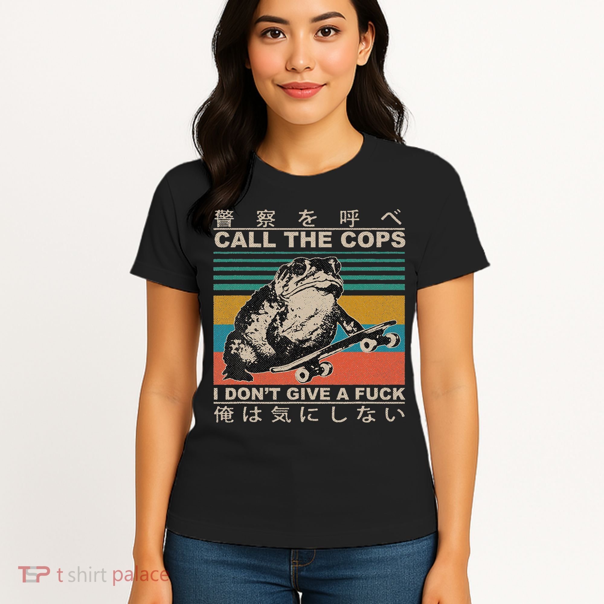 Call The Cops I Don’T Give A Fck Skateboarding Toad Japanese Women's T-Shirt