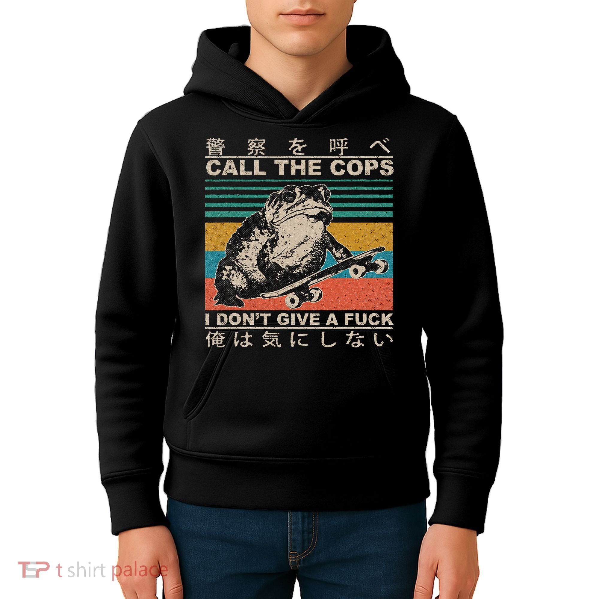 Call The Cops I Don’T Give A Fck Skateboarding Toad Japanese Kids Hoodie