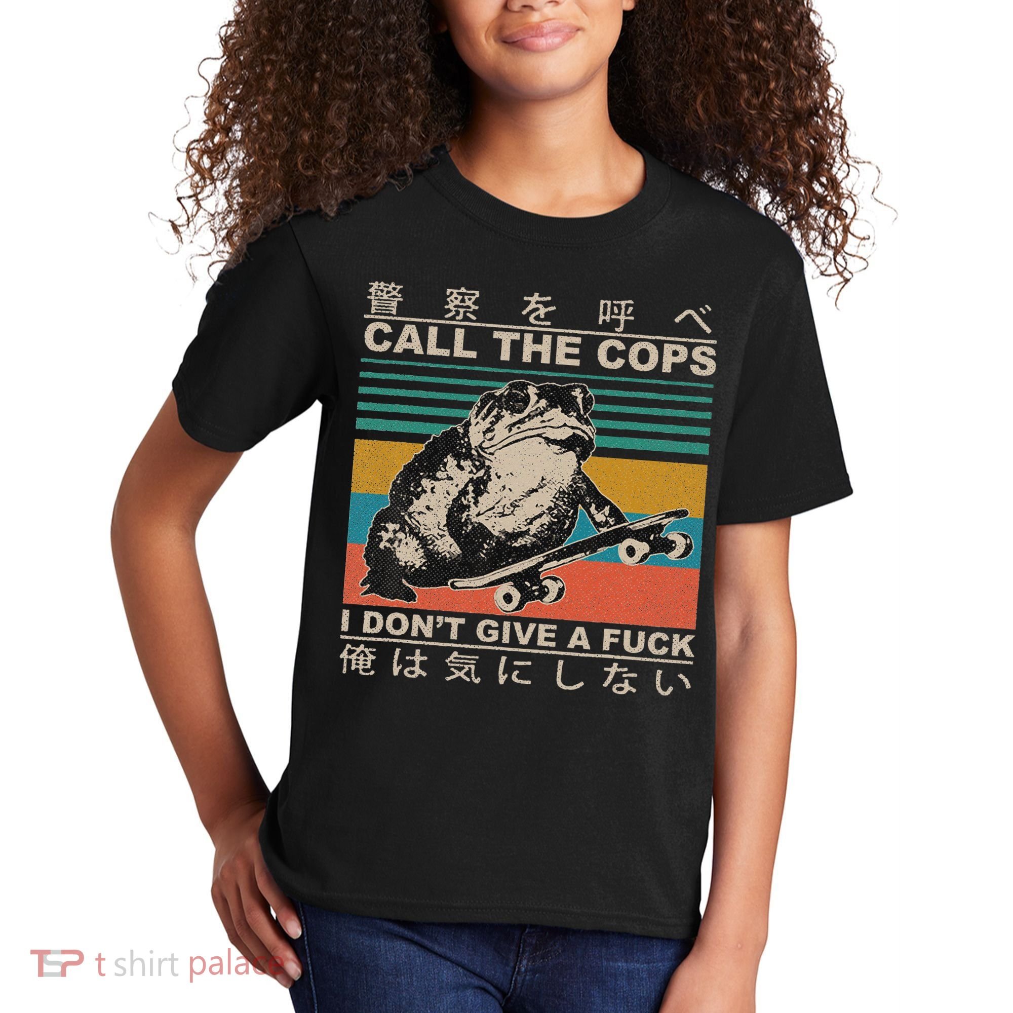 Call The Cops I Don’T Give A Fck Skateboarding Toad Japanese Kids T-Shirt