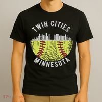 Cool Twin Cities Minnesota Mn Softball Skyline St. Paul Mpls T-Shirt thumb 3