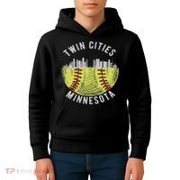 Cool Twin Cities Minnesota Mn Softball Skyline St. Paul Mpls Kids Hoodie thumb 4