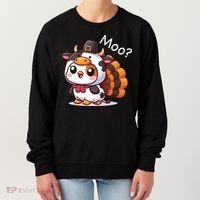 Cute Turkey Cow Moo Funny Thanksgiving Women's Sweatshirt thumb 0