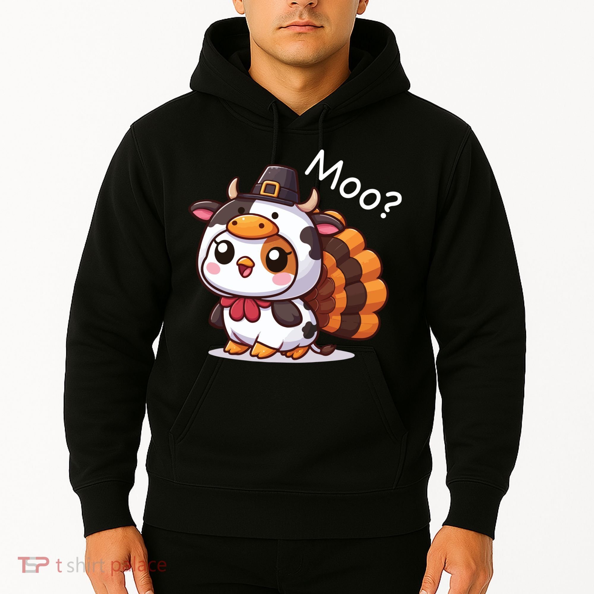 Cute Turkey Cow Moo Funny Thanksgiving Hoodie