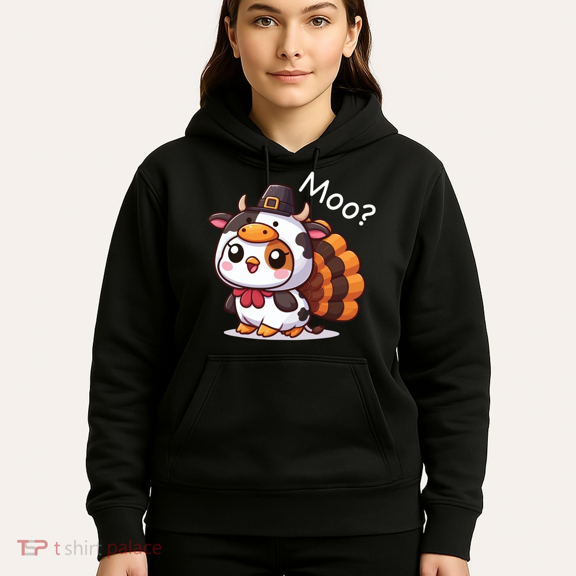 Cute Turkey Cow Moo Funny Thanksgiving Hoodie