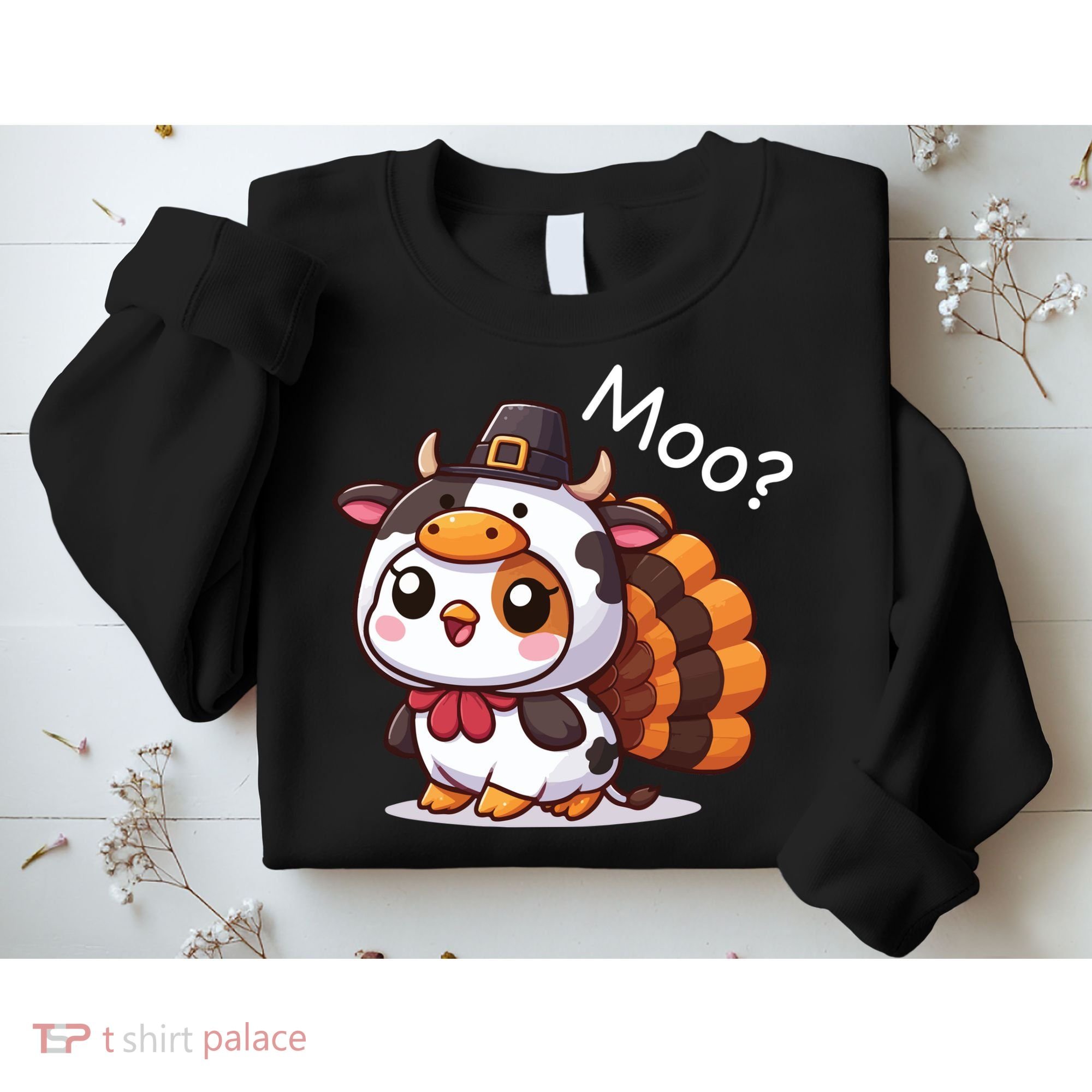Cute Turkey Cow Moo Funny Thanksgiving Sweatshirt