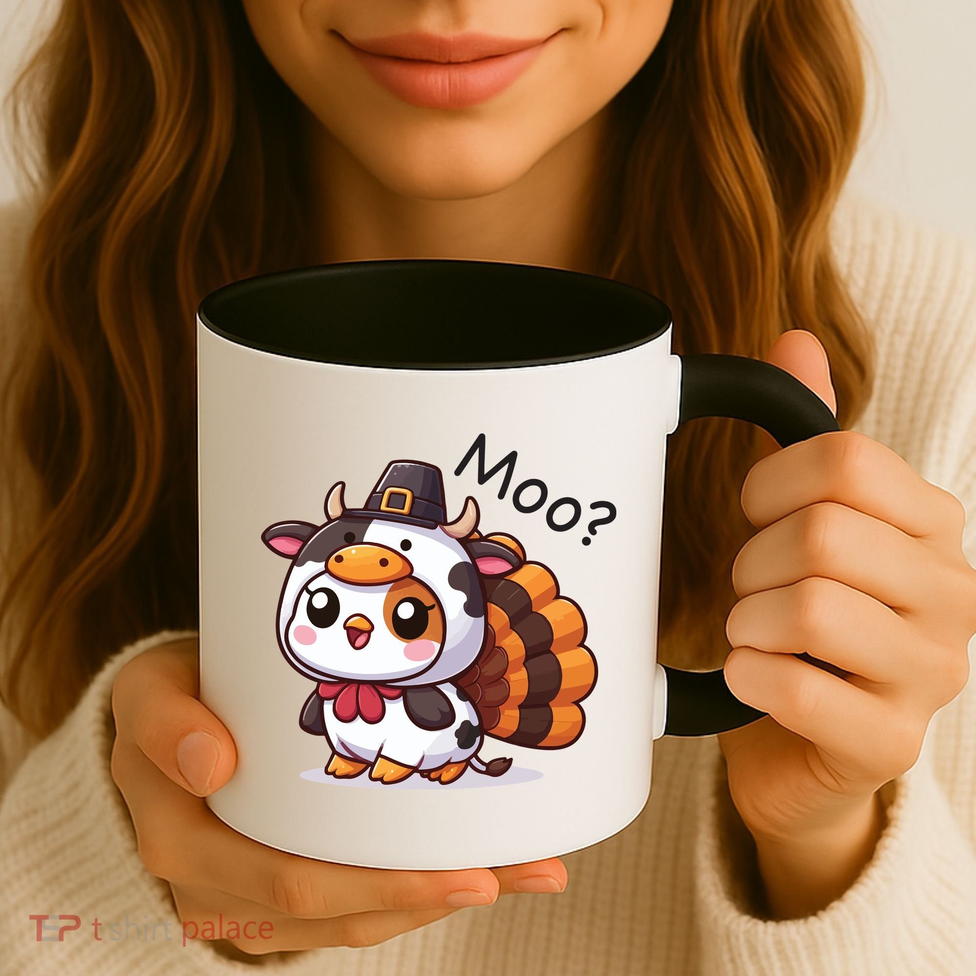 Cute Turkey Cow Moo Funny Thanksgiving Coffee Mug