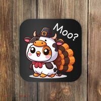 Cute Turkey Cow Moo Funny Thanksgiving Coaster thumb 0