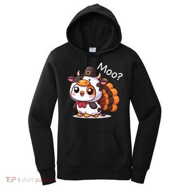 Cute Turkey Cow Moo Funny Thanksgiving Women's Hoodie