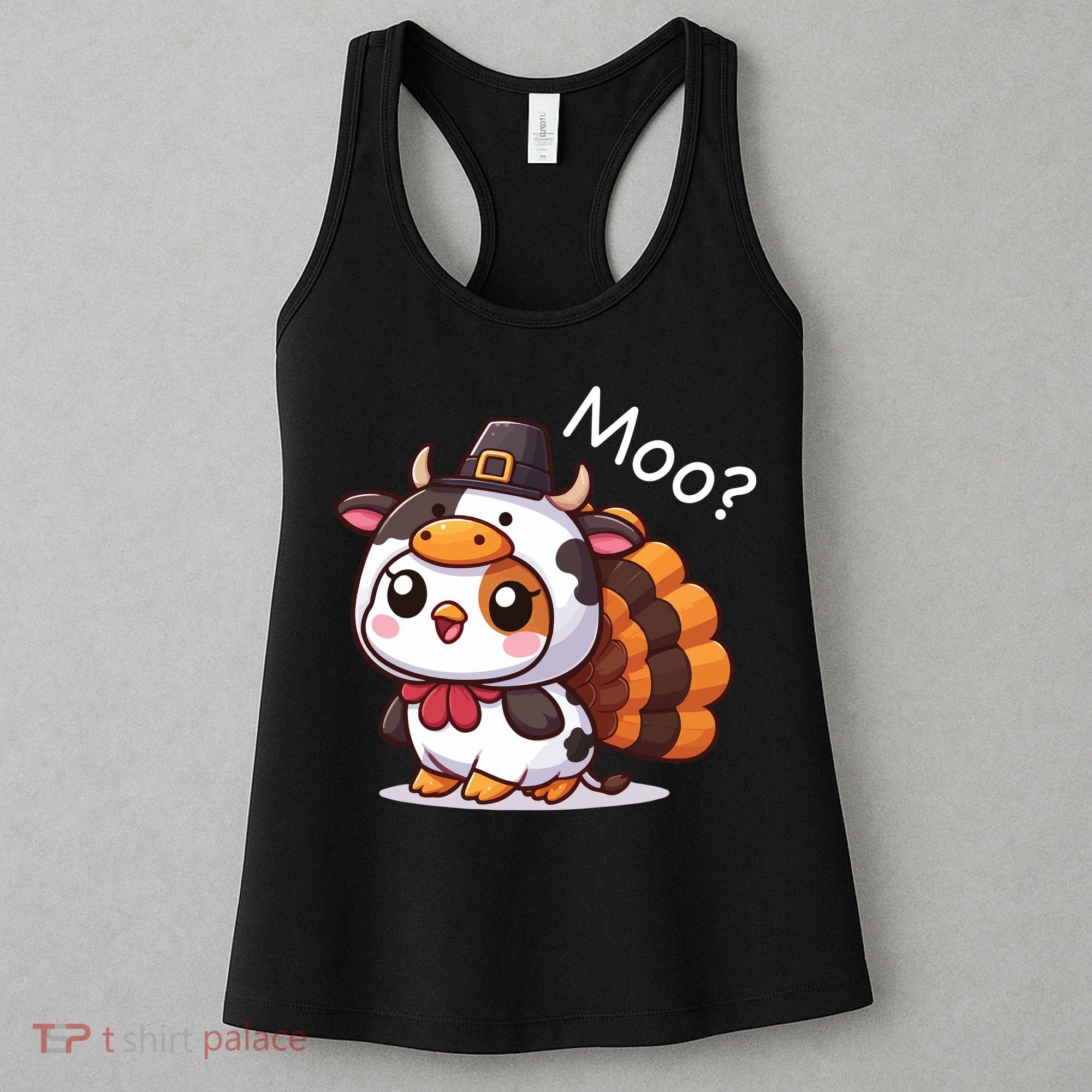 Cute Turkey Cow Moo Funny Thanksgiving Women's Tank Top