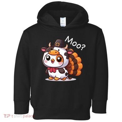 Cute Turkey Cow Moo Funny Thanksgiving Toddler Hoodie