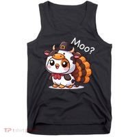 Cute Turkey Cow Moo Funny Thanksgiving Tank Top thumb 0