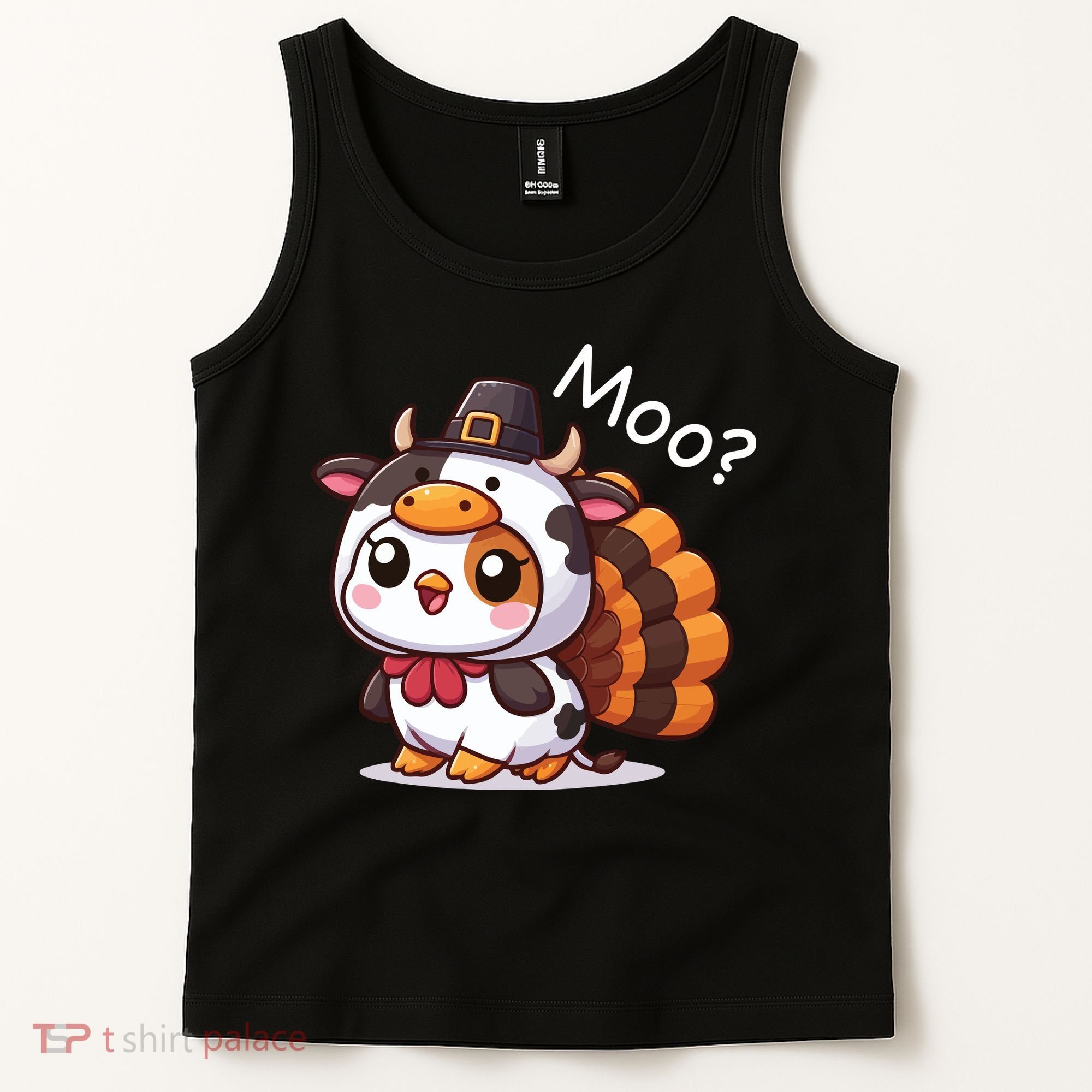 Cute Turkey Cow Moo Funny Thanksgiving Tank Top